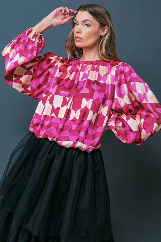 Printed Savor The Sweetness Woven Top With Round Neckline And Elastic Waist