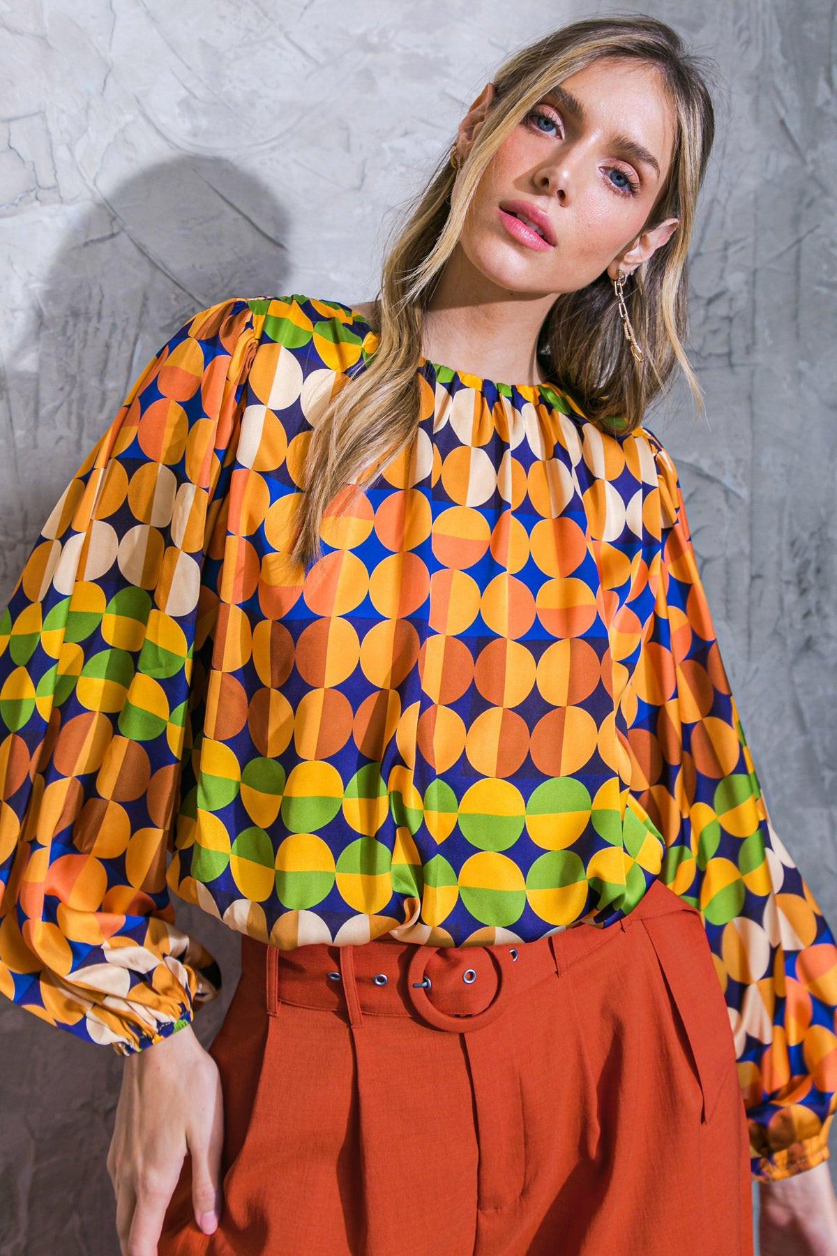 Printed Savor The Sweetness Woven Top With Round Neckline And Elastic Waist