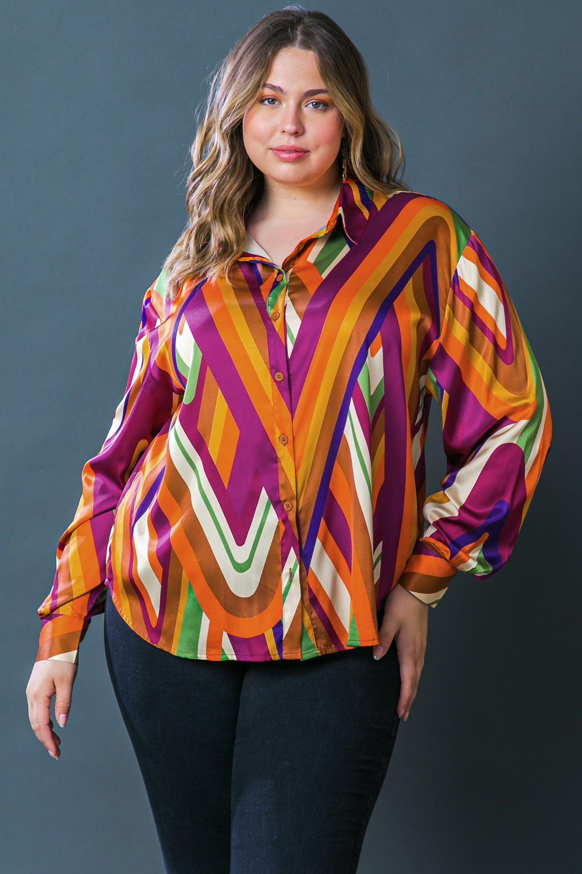 Something Special Printed Woven Top Shirt Collar Button Down And Long Sleeve