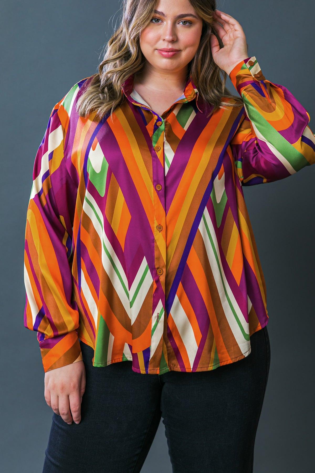 Something Special Printed Woven Top Shirt Collar Button Down And Long Sleeve