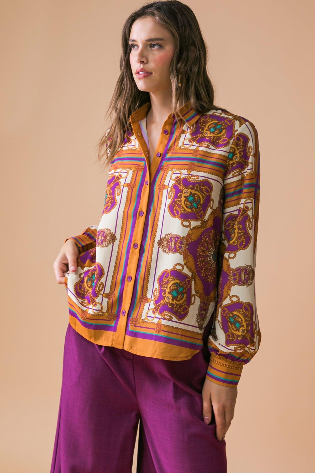 Make Today Great Printed Woven Top With Front Tie And Ruffled Neckline