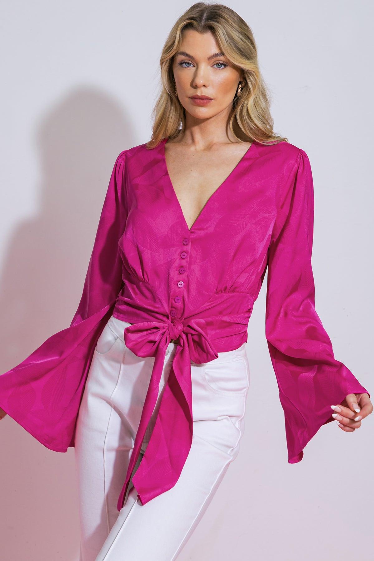 The Right Addition Jacquard Woven Top With Button Down And V Neckline