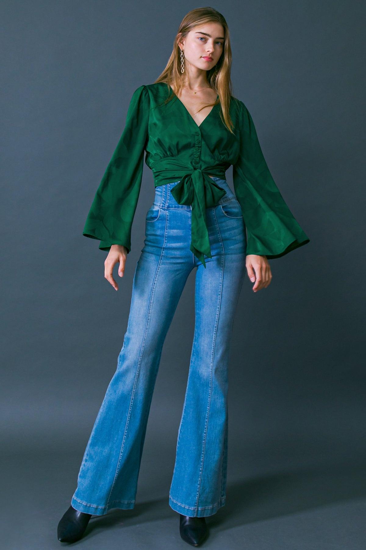 The Right Addition Jacquard Woven Top With Button Down And V Neckline