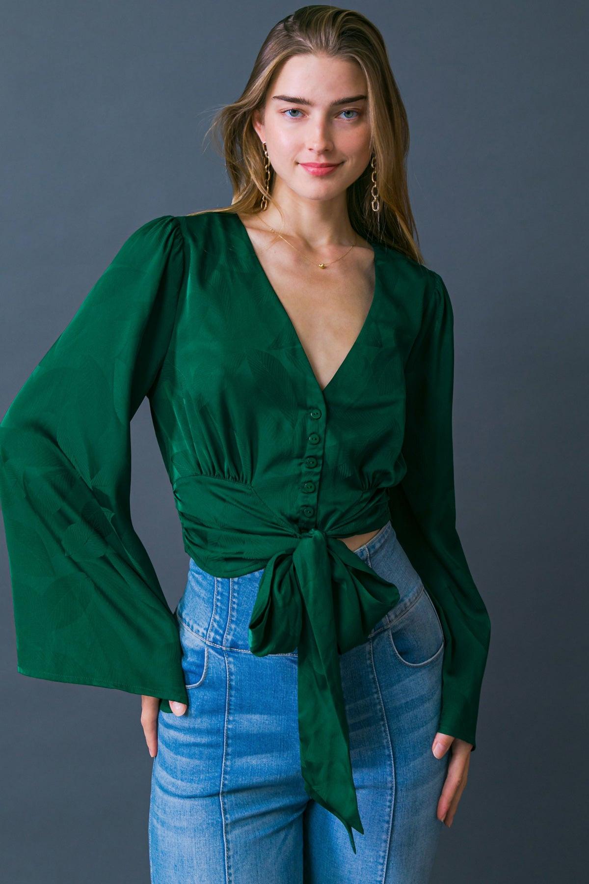 The Right Addition Jacquard Woven Top With Button Down And V Neckline