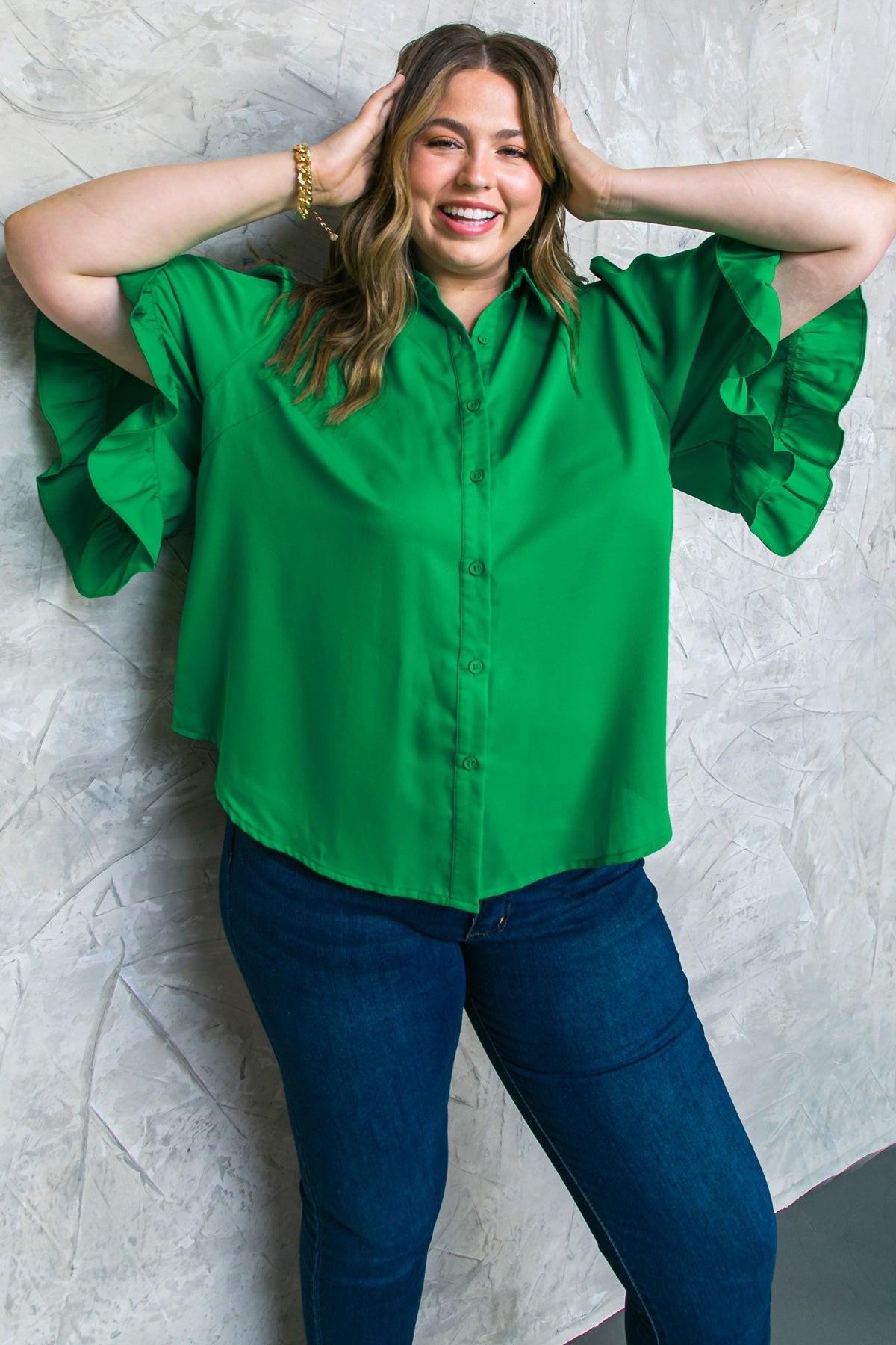 Back to Business Woven Top Shirt Collar Bell Sleeve Blouse For Work