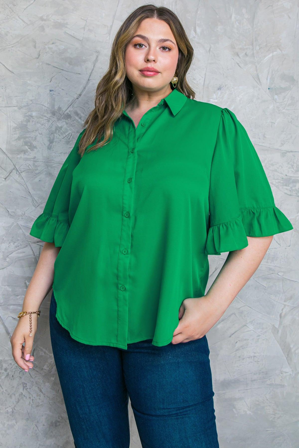 Back to Business Woven Top Shirt Collar Bell Sleeve Blouse For Work