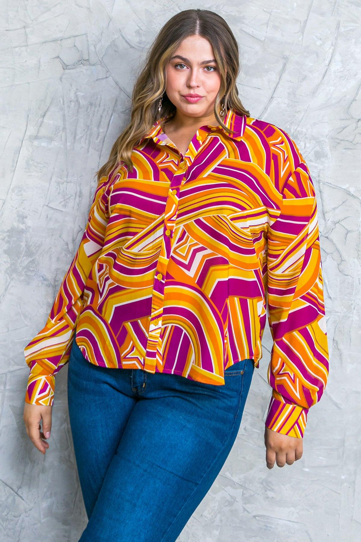 Lively Cham Woven Top Button Down With Shirt Collar