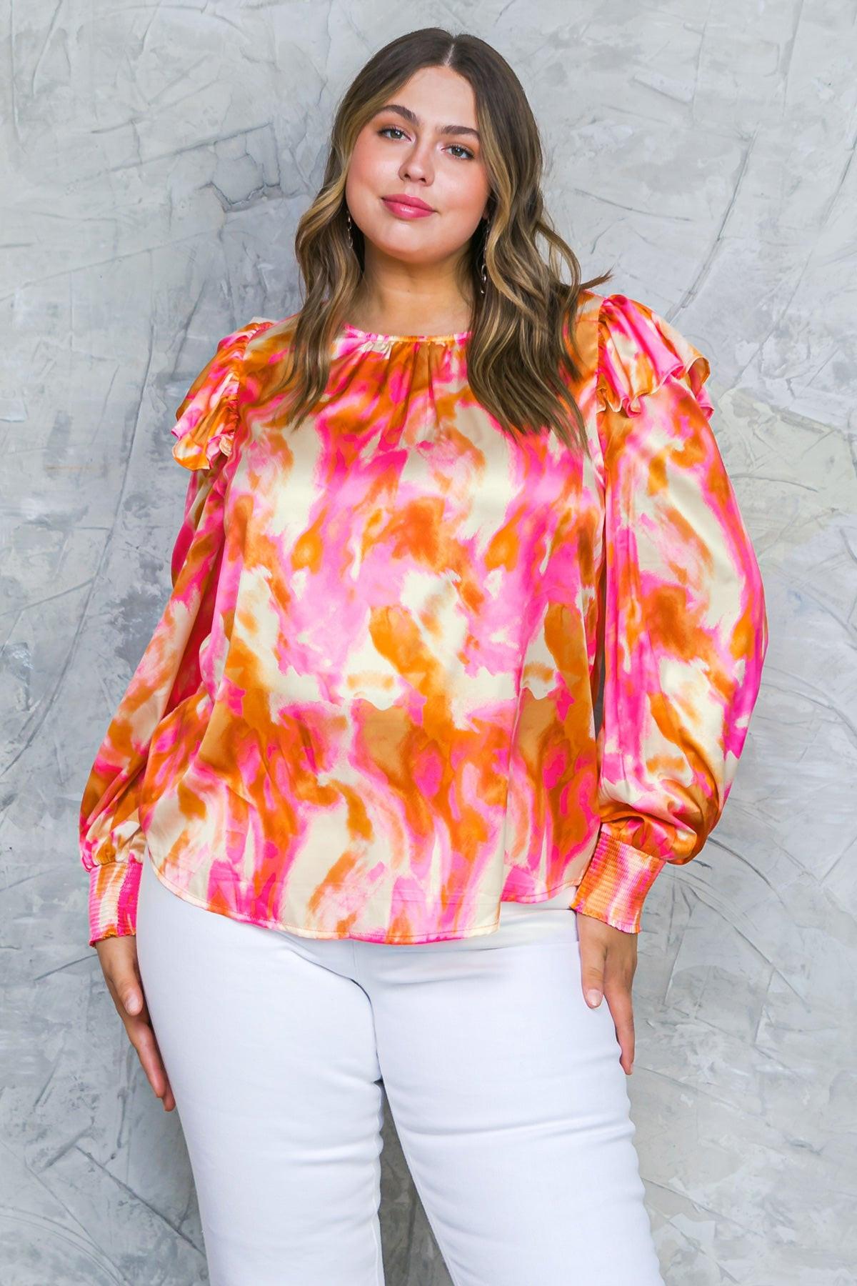 Feeling Spice Woven Top With Round Neckline And Ruffle Shoulder Detail