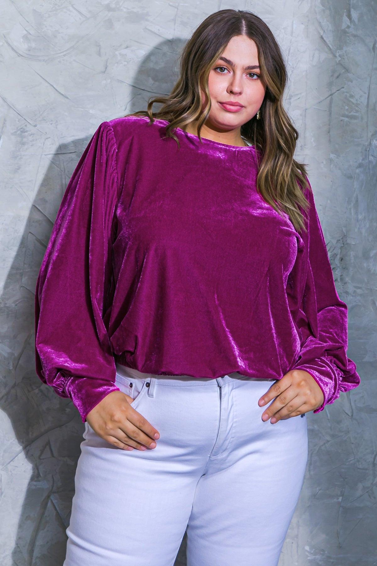It's Your Time Velvet Top Long Sleeve Round Neck Elastic Waist