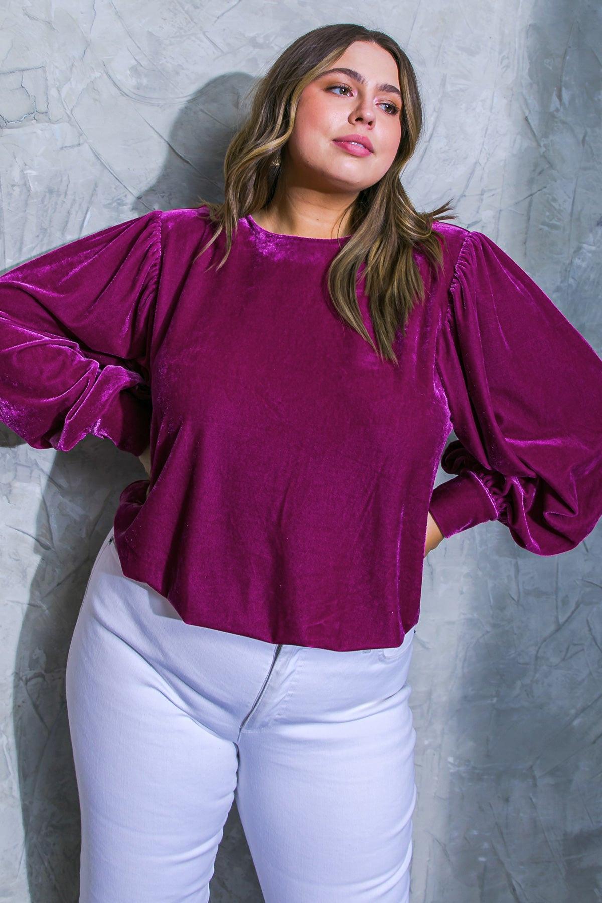 It's Your Time Velvet Top Long Sleeve Round Neck Elastic Waist