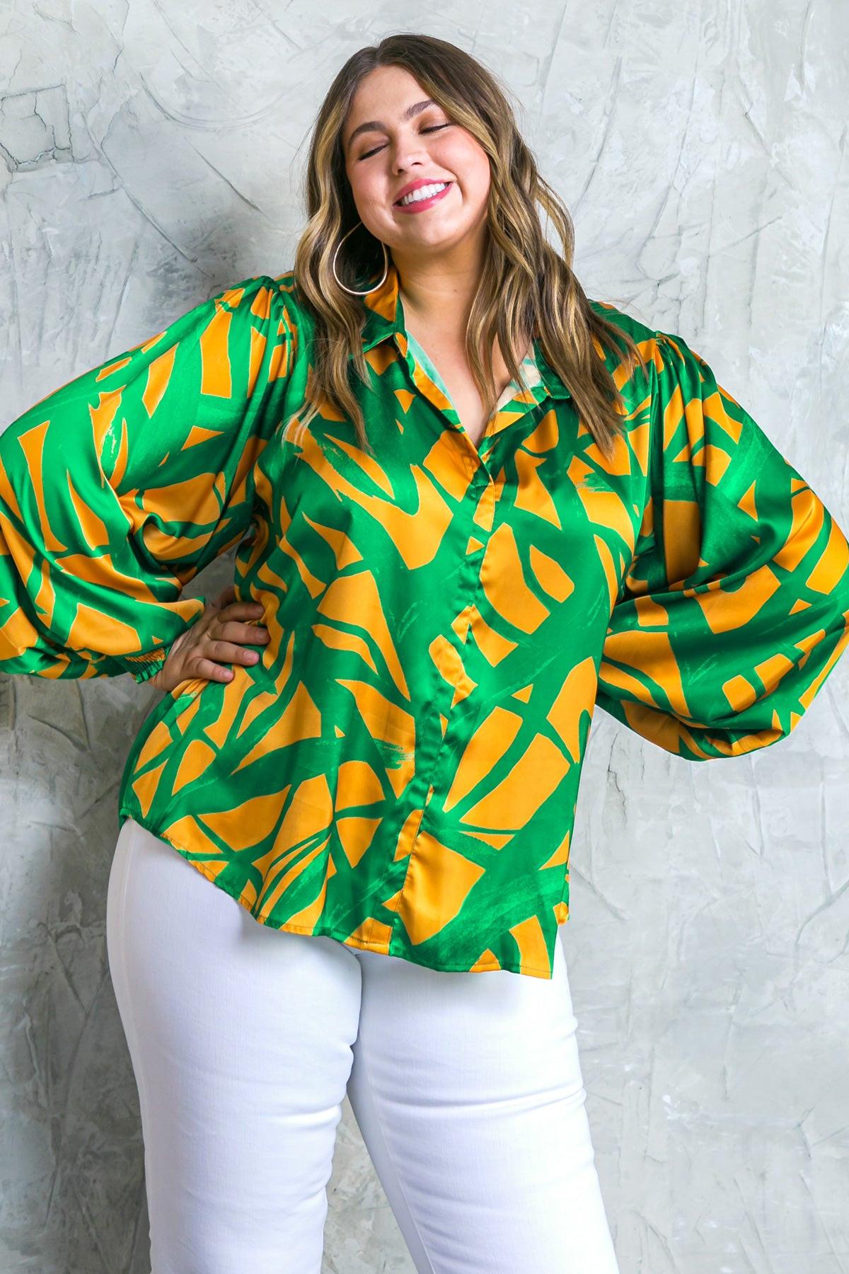 Always About You Woven Top With Shirt Collar V Neck Smocked Cuffs Elastic Waist