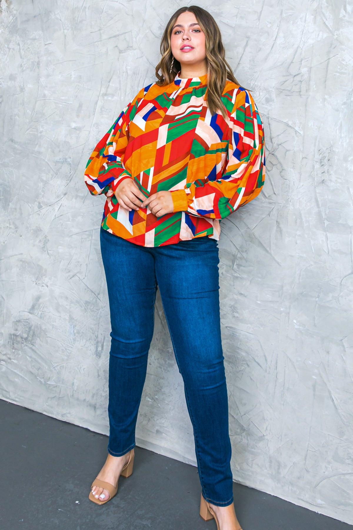 Light Up My Life Woven Top With Mock Neck And Exaggerated Wide Sleeves