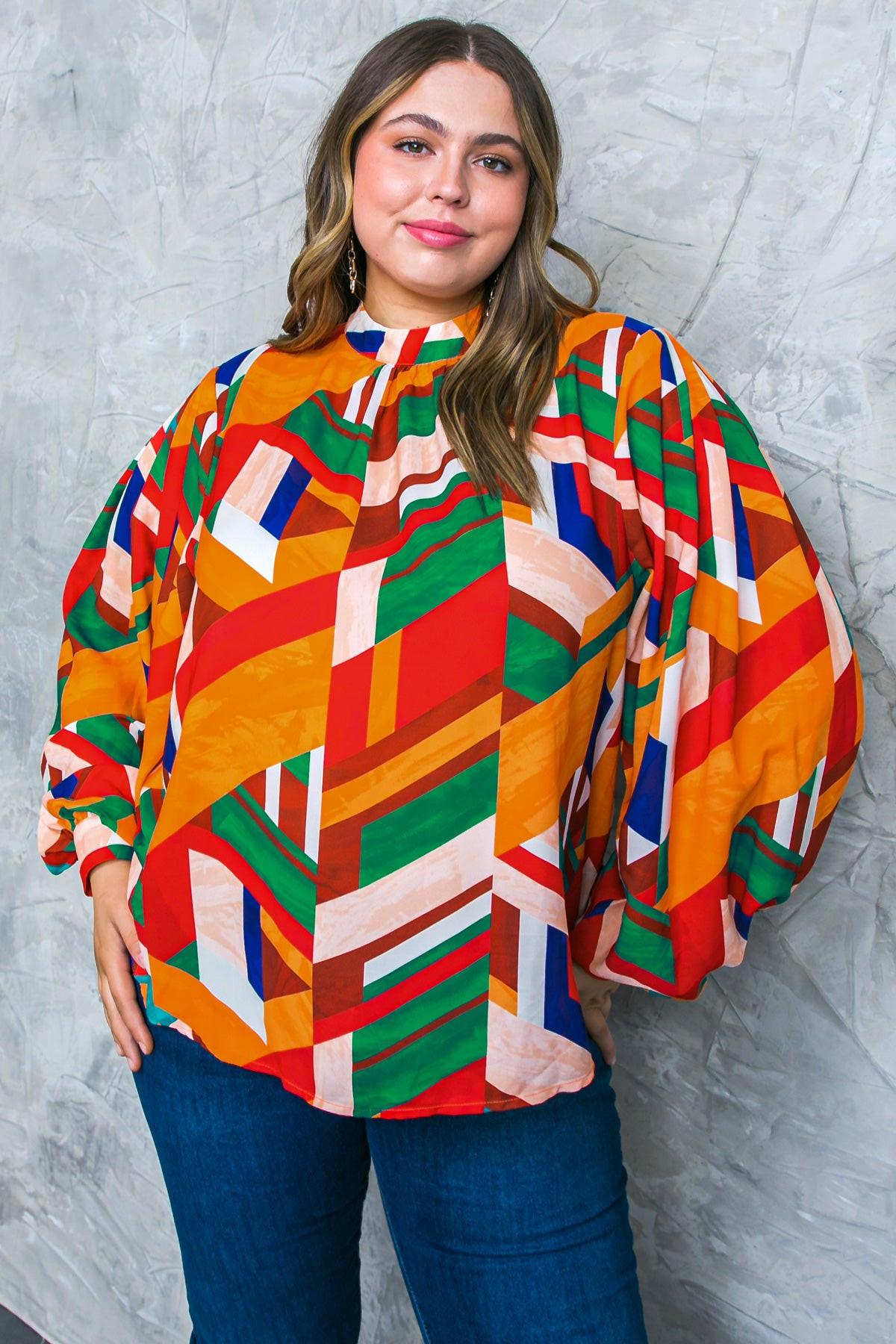 Light Up My Life Woven Top With Mock Neck And Exaggerated Wide Sleeves