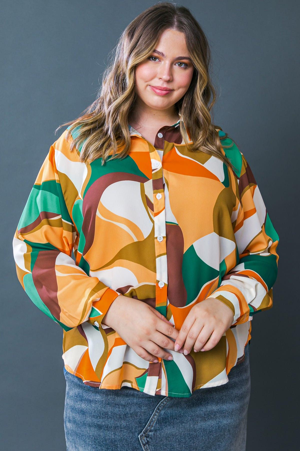 Lovingly Yours Woven Top With Shirt Collar Button Down Long Sleeve Polyester