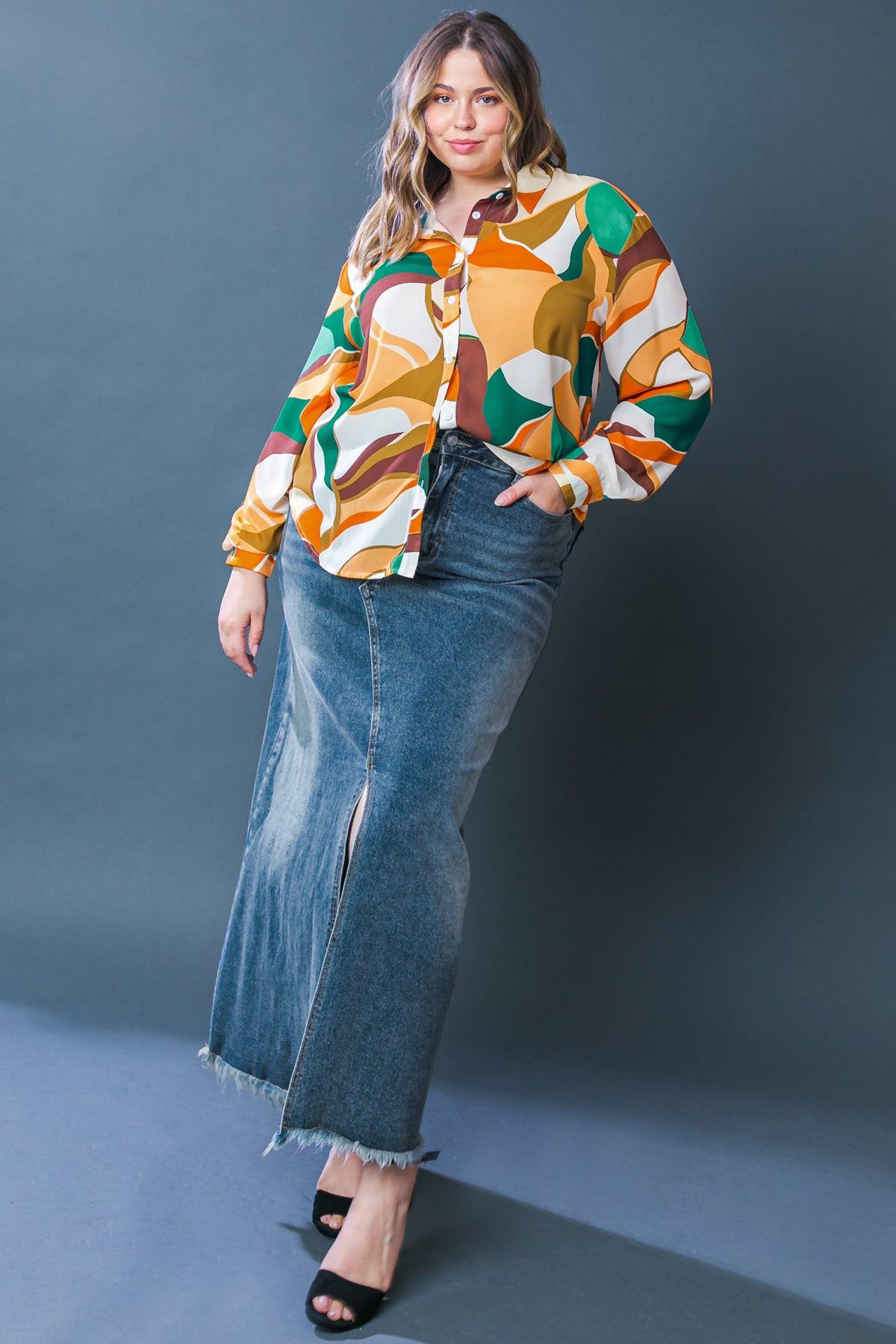 Lovingly Yours Woven Top With Shirt Collar Button Down Long Sleeve Polyester