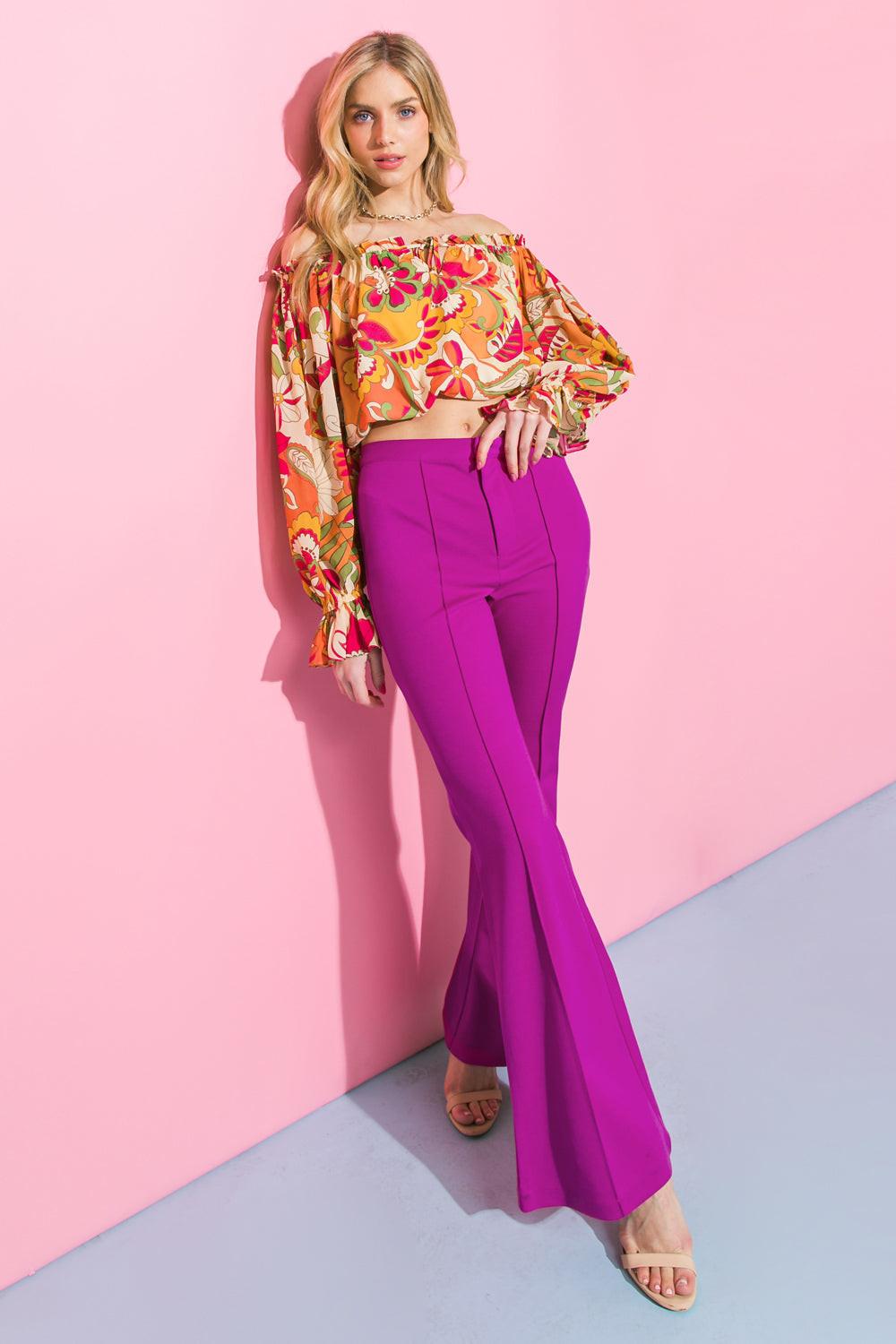 Depths Of Beauty Flare Pants High Rise Wide Leg Front Zipper Closure