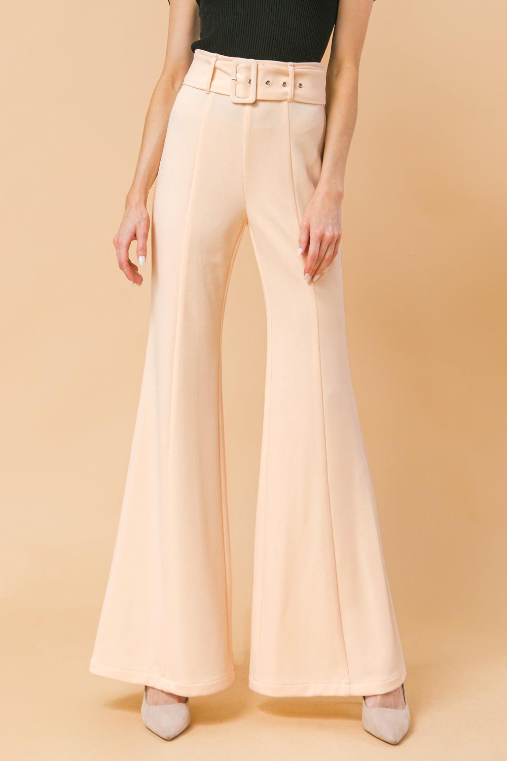 Countdown The Hours Woven Bell Bottom Flared Pants With Self Belt And Pockets