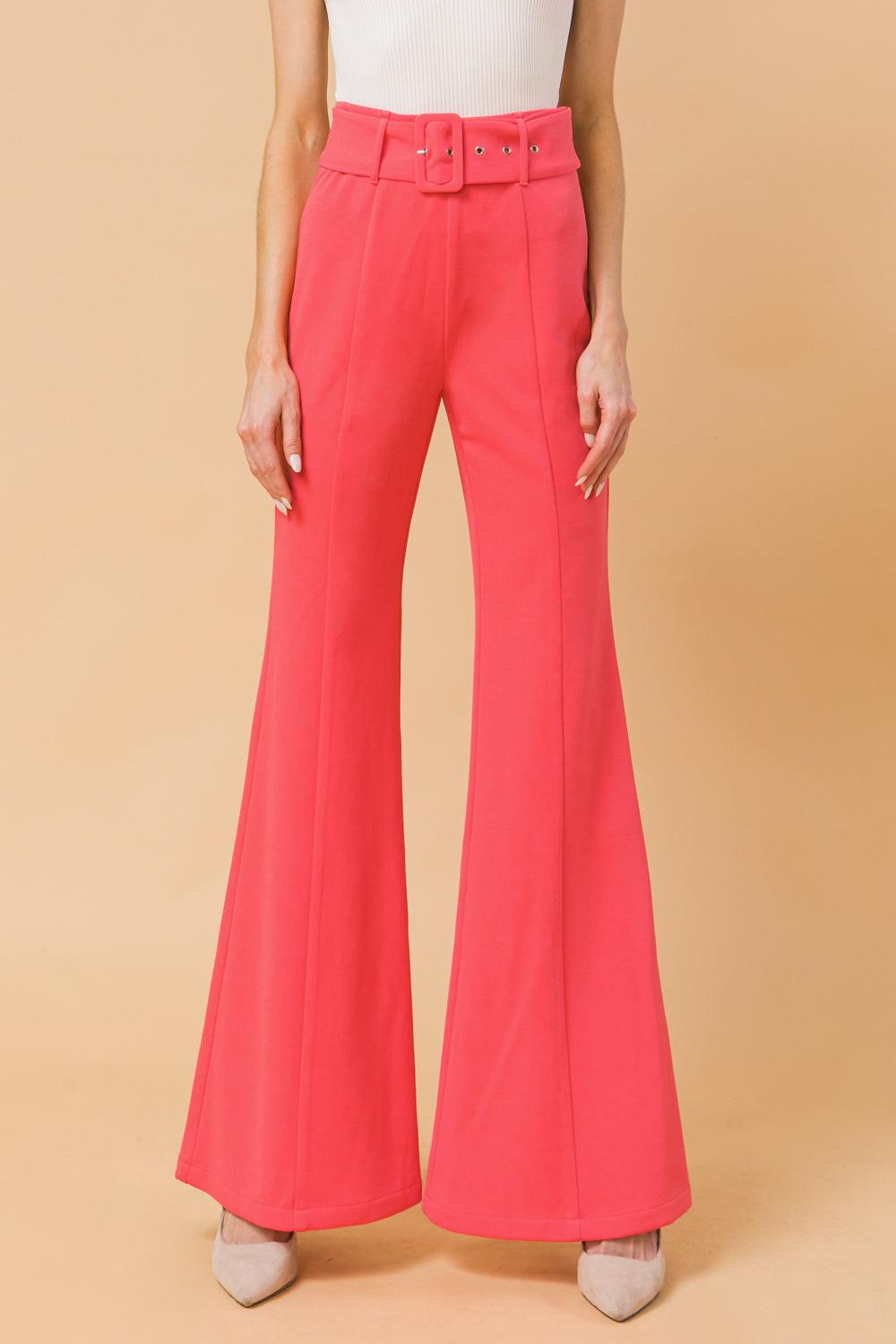 Countdown The Hours Woven Bell Bottom Flared Pants With Self Belt And Pockets