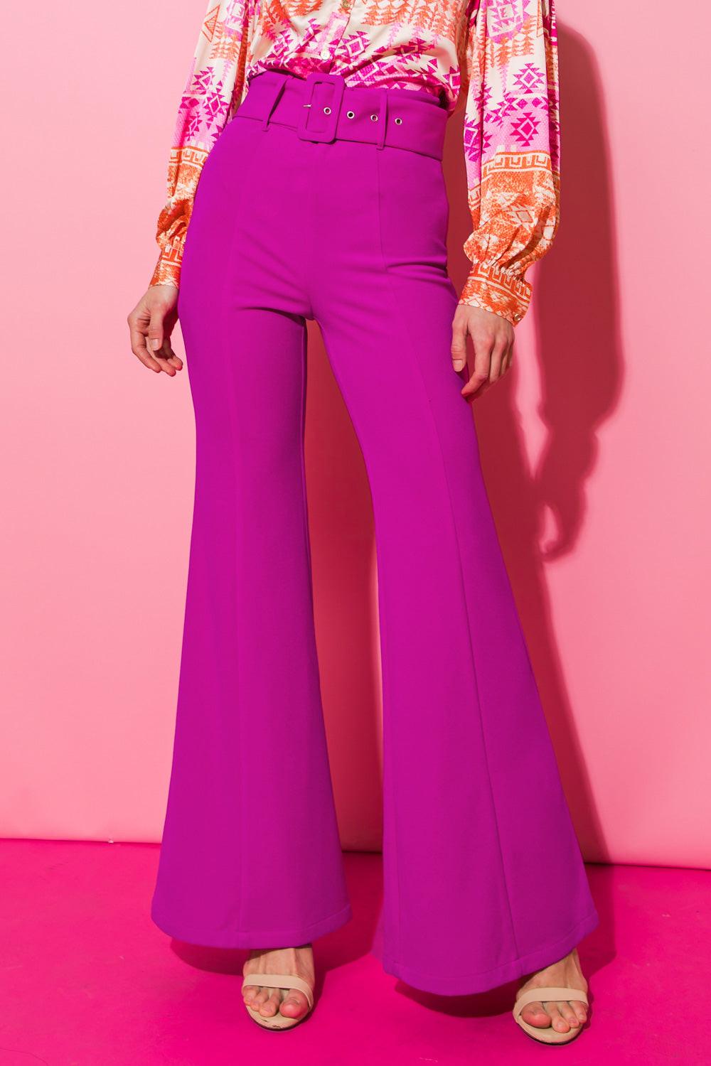 Countdown The Hours Woven Bell Bottom Flared Pants With Self Belt And Pockets