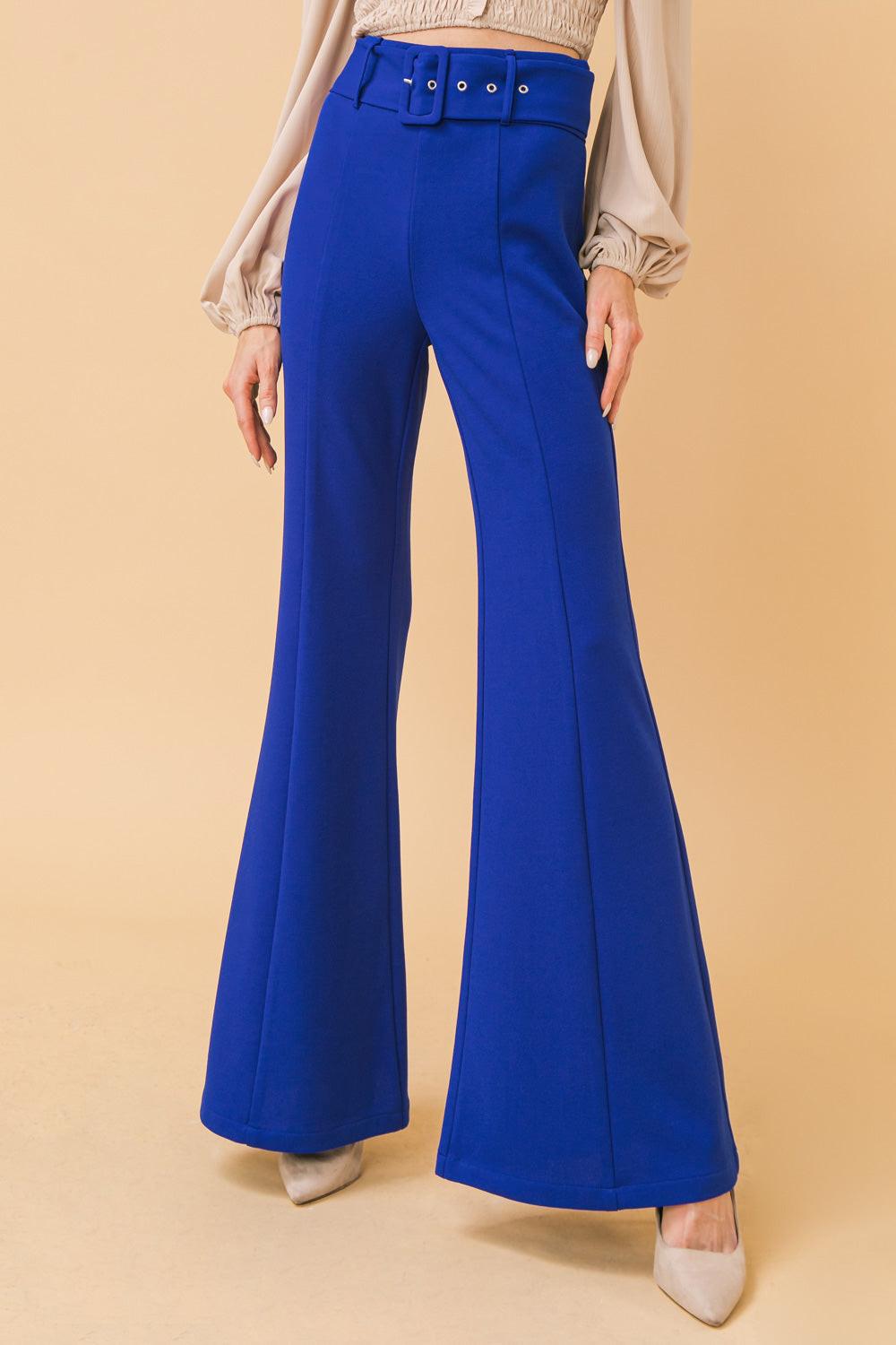 Countdown The Hours Woven Bell Bottom Flared Pants With Self Belt And Pockets