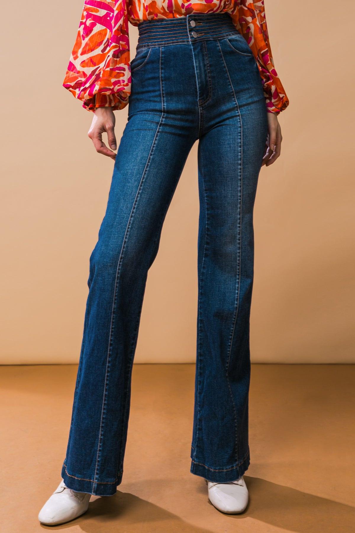Grand Party Denim Jeans With Wide Waistband And Boot Cut