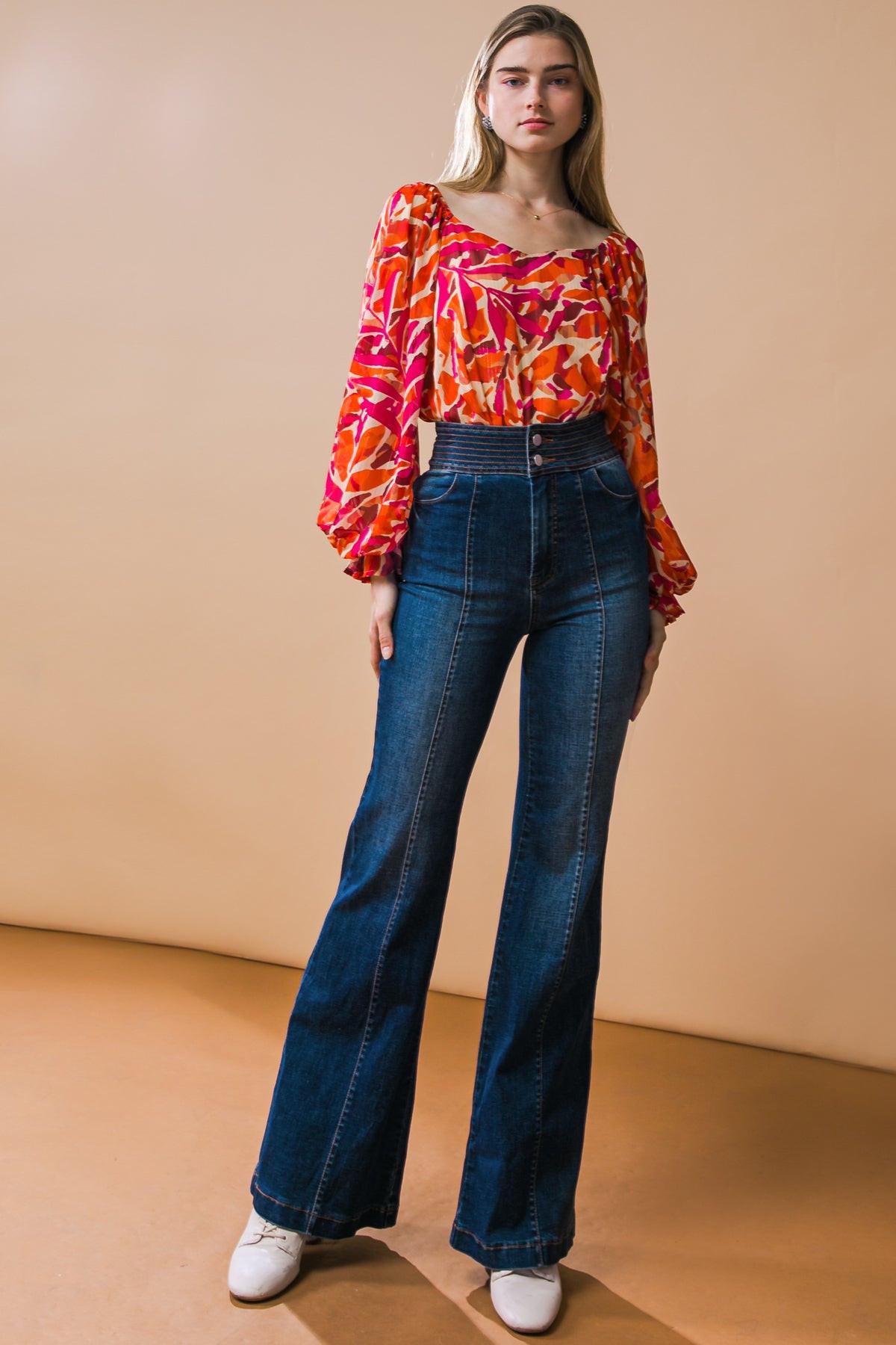 Grand Party Denim Jeans With Wide Waistband And Boot Cut