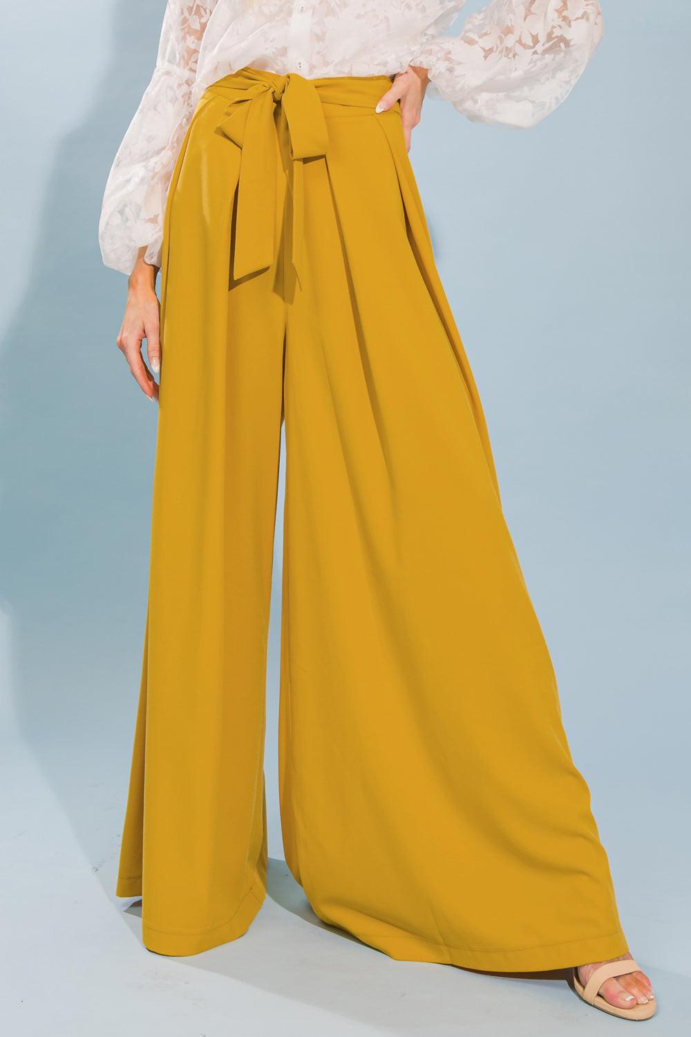 Love And Beyond Woven Pants With Inverted Pleat Front And Self Tie Wide Leg