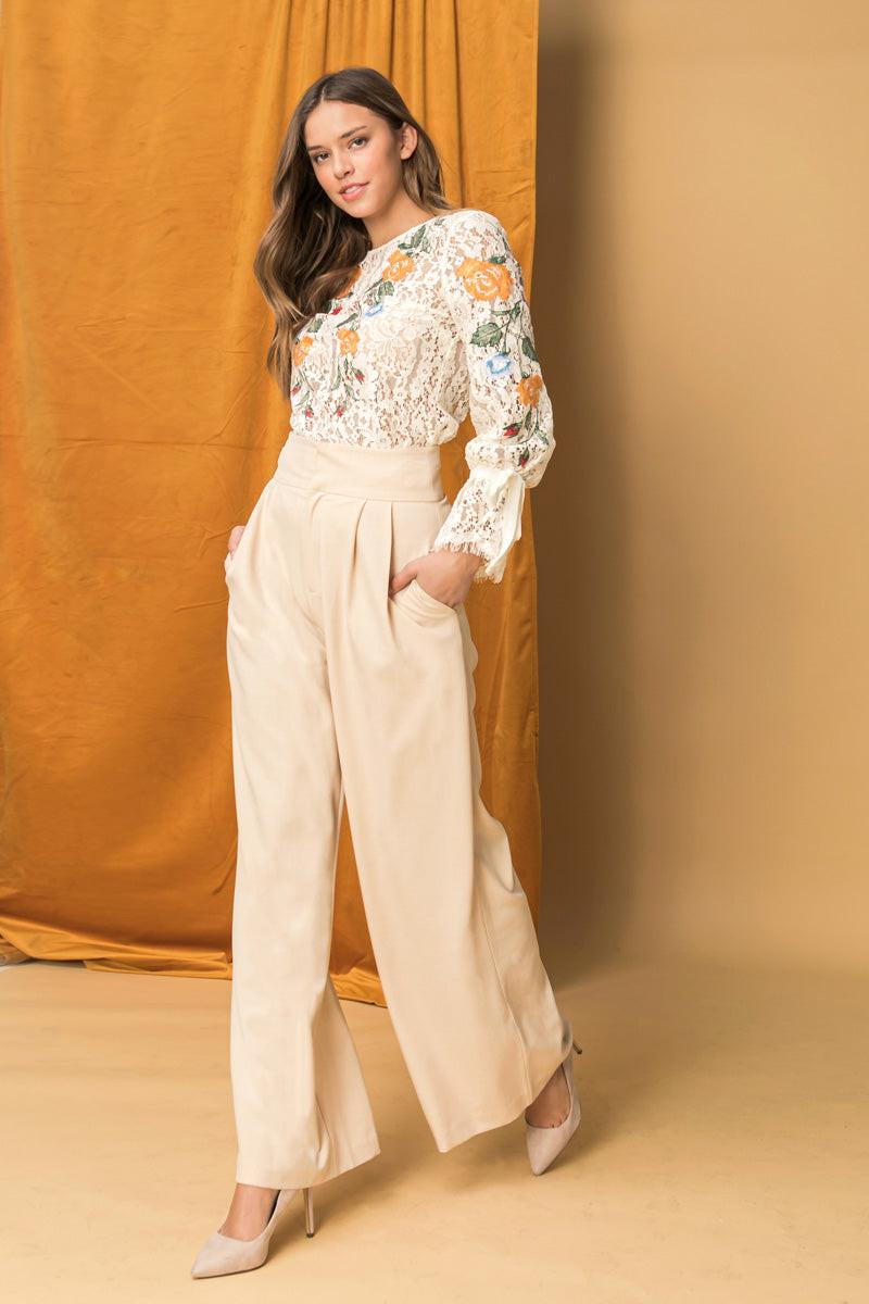 Embroidered Lace Top With Floral Embroidery For Elegant Silhouette