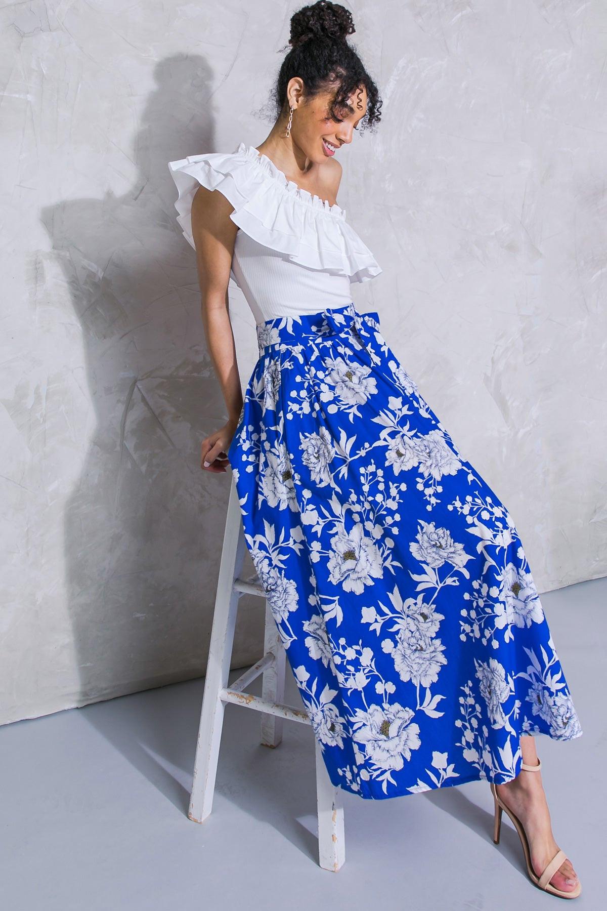 Perpect Paradise Poplin Skirt With Side Pockets And Self Tie