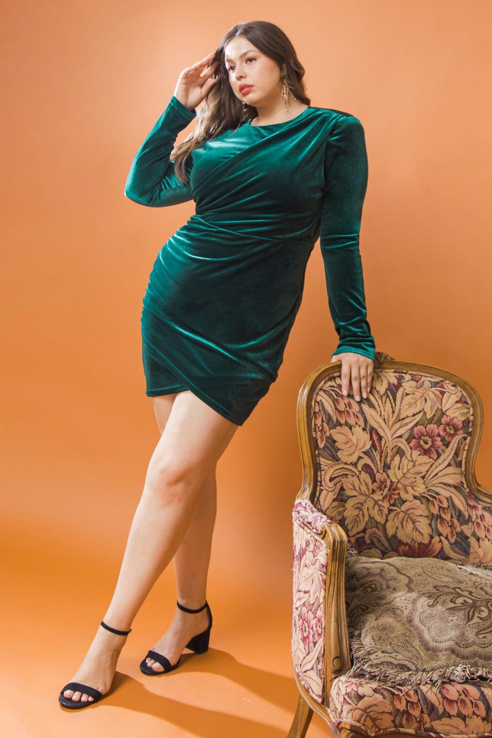 Im Enchanted Velvet Mini Dress With Round Neckline Long Sleeves And Tulip Hem