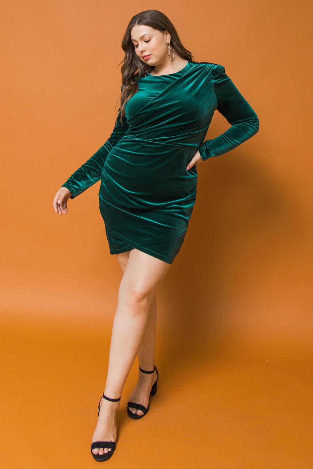 Im Enchanted Velvet Mini Dress With Round Neckline Long Sleeves And Tulip Hem