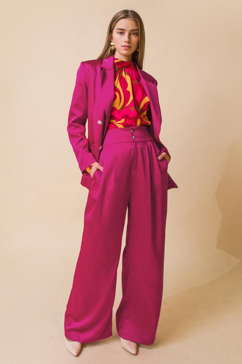 Perfect For Me Satin Blazer With Front Pockets Tailored Fit And Sleeve Buttons