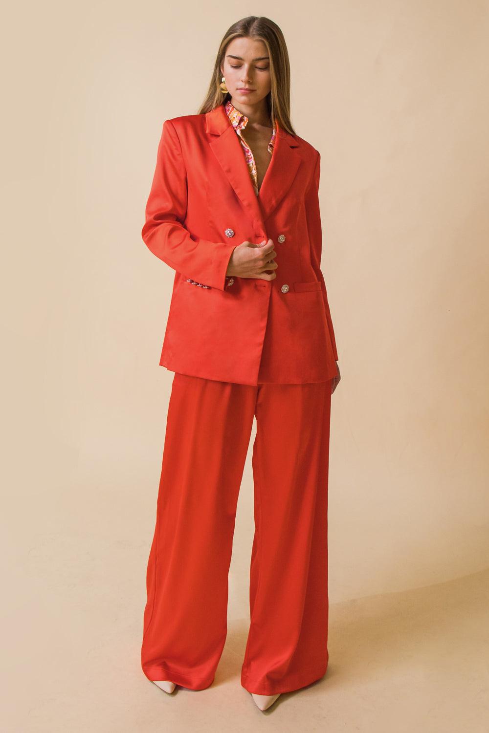 Perfect For Me Satin Blazer With Front Pockets Tailored Fit And Sleeve Buttons