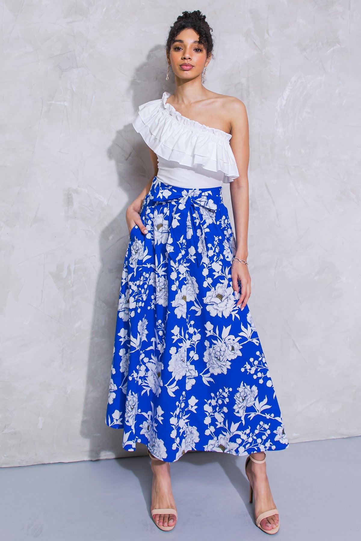 Perpect Paradise Poplin Skirt With Side Pockets And Self Tie