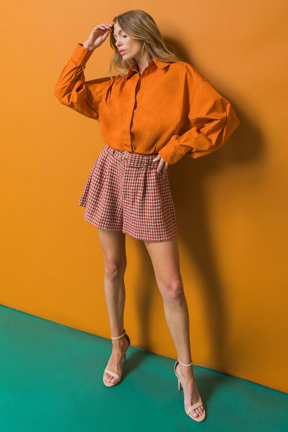 Living For Friday Tweed Shorts Paper Bag Waist With Belt