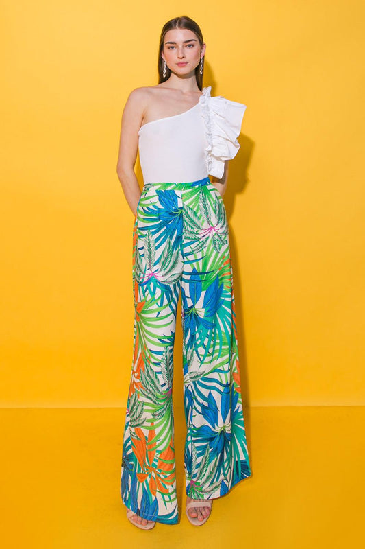 Pretty On Point Printed Woven Pants With Wide Leg And Elastic Waistband