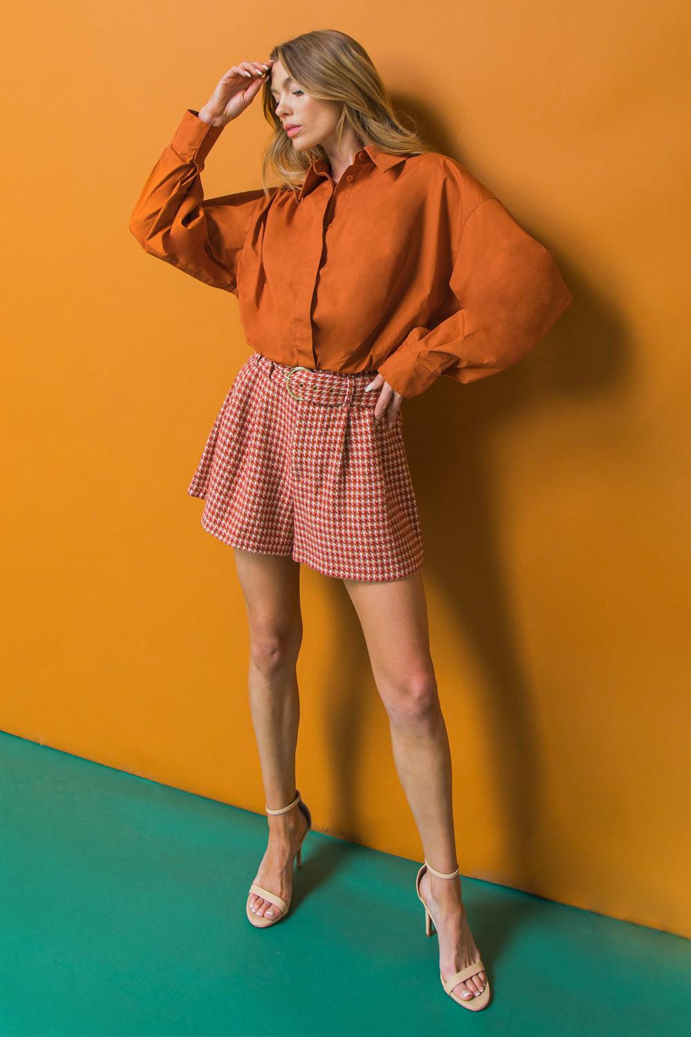State Of Success Poplin Top With Classic Collar Front Button Placket