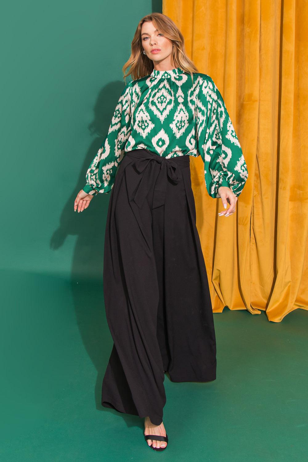 Just What You Need Woven Top With Mock Neck And Puff Sleeves