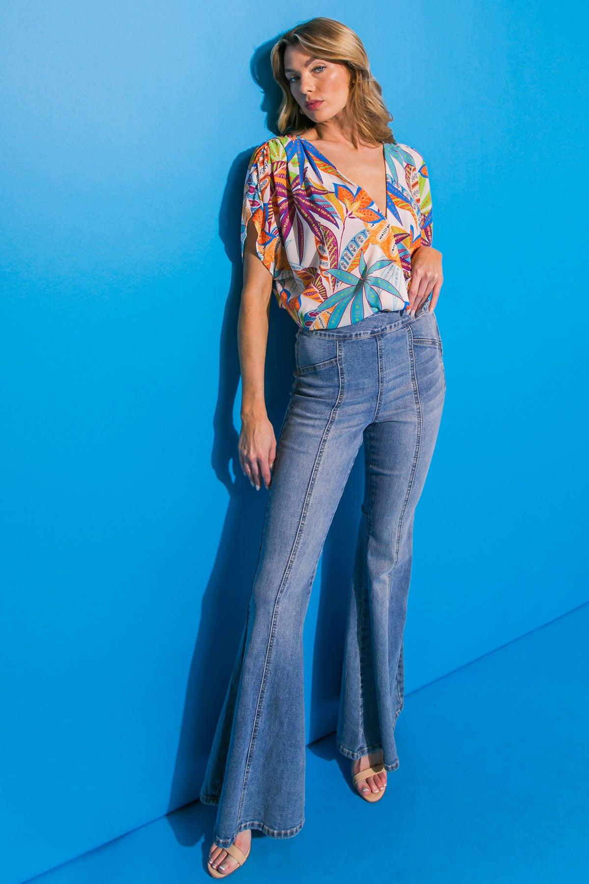 Take Notes Woven Bodysuit With Surplice Neckline And Pleated Shoulders