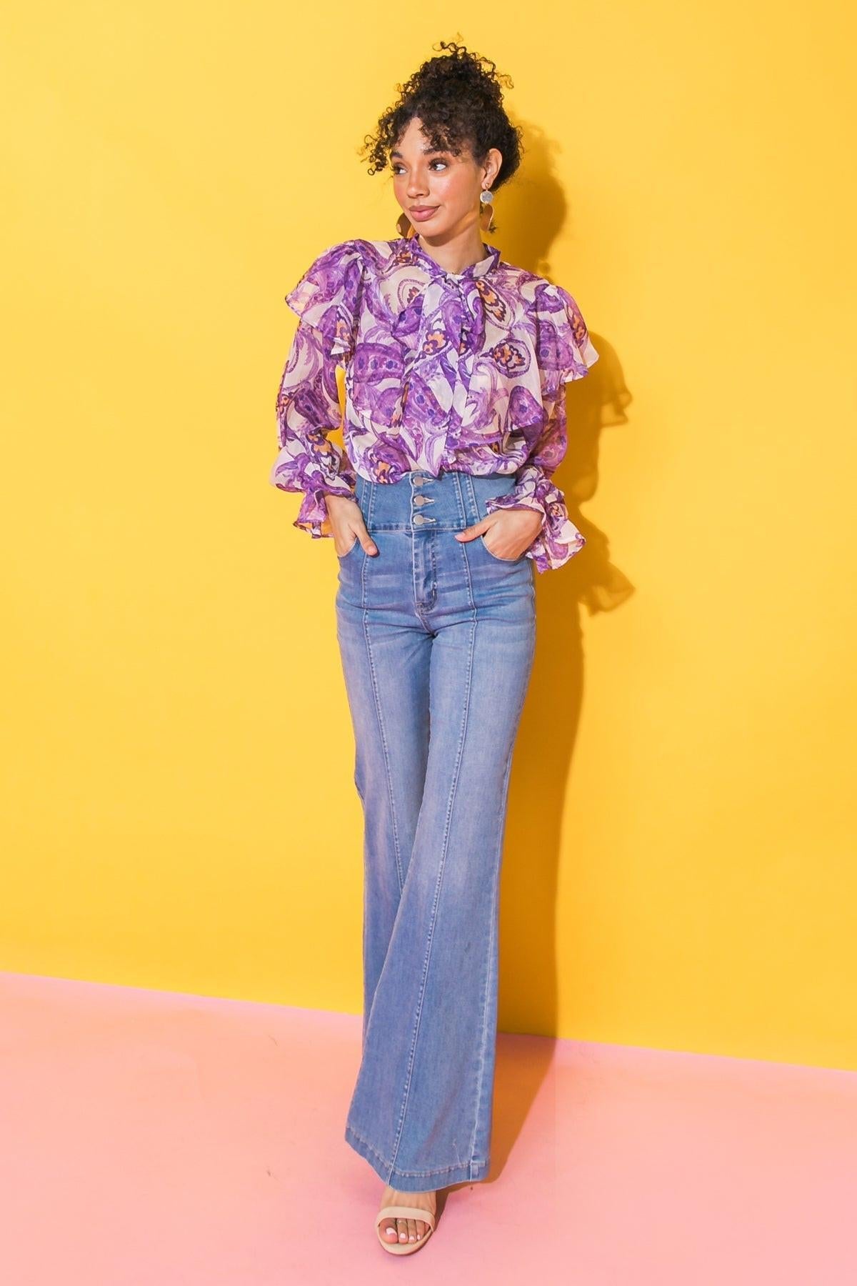 Sweetest Hello Woven Top With Front Tie Keyhole And Ruffles