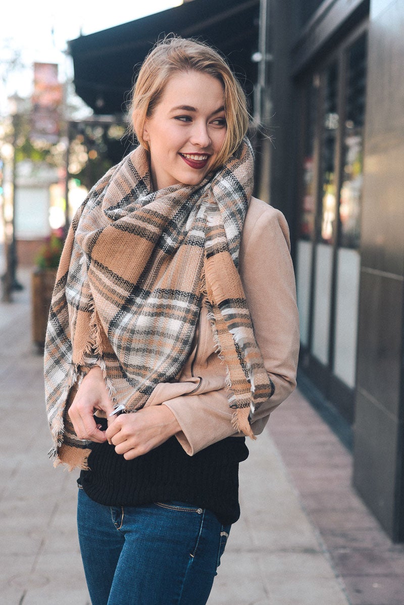 Flannel Frayed Edge Blanket Scarf-Soul Flow Apparel