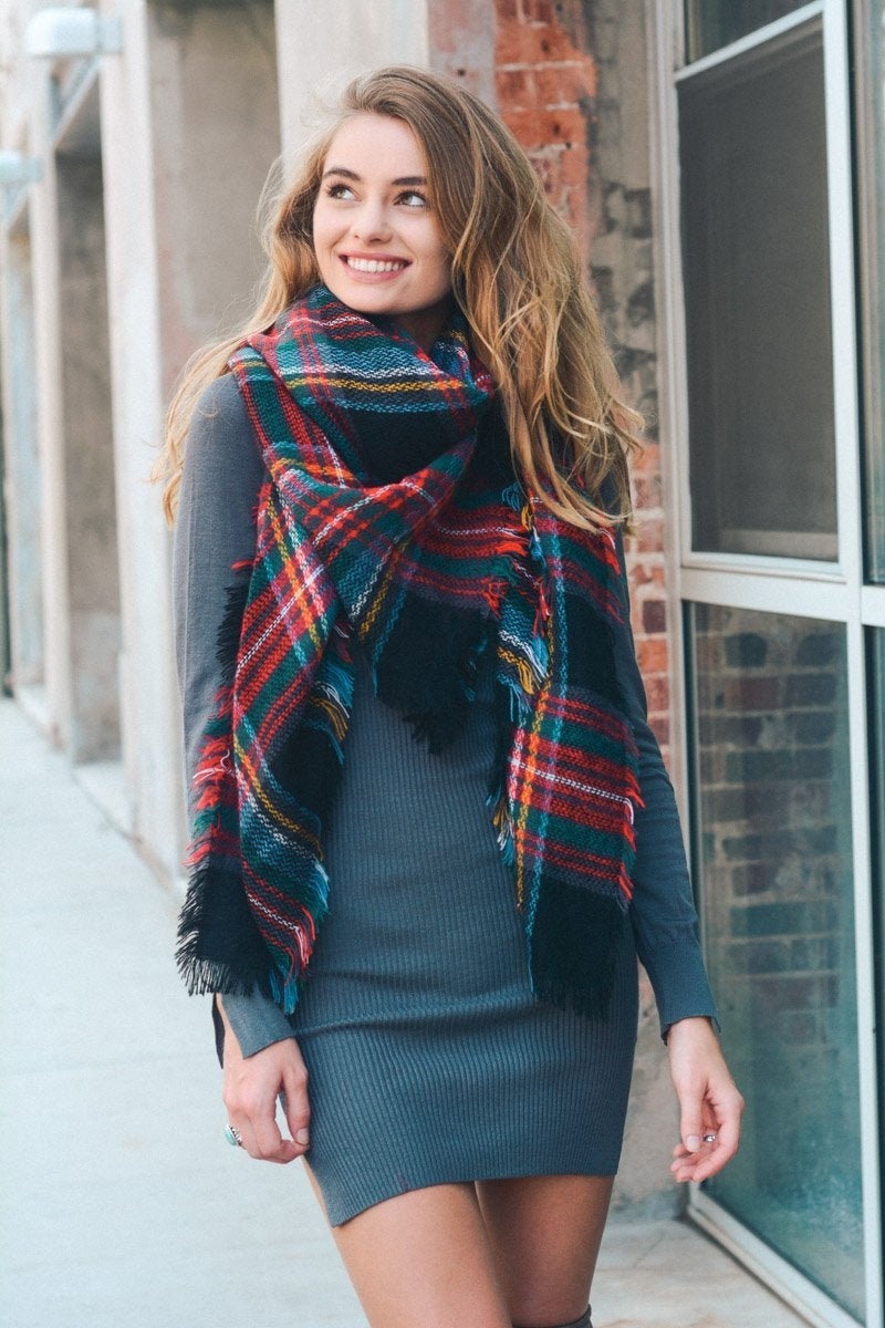 Flannel Frayed Edge Blanket Scarf-Soul Flow Apparel