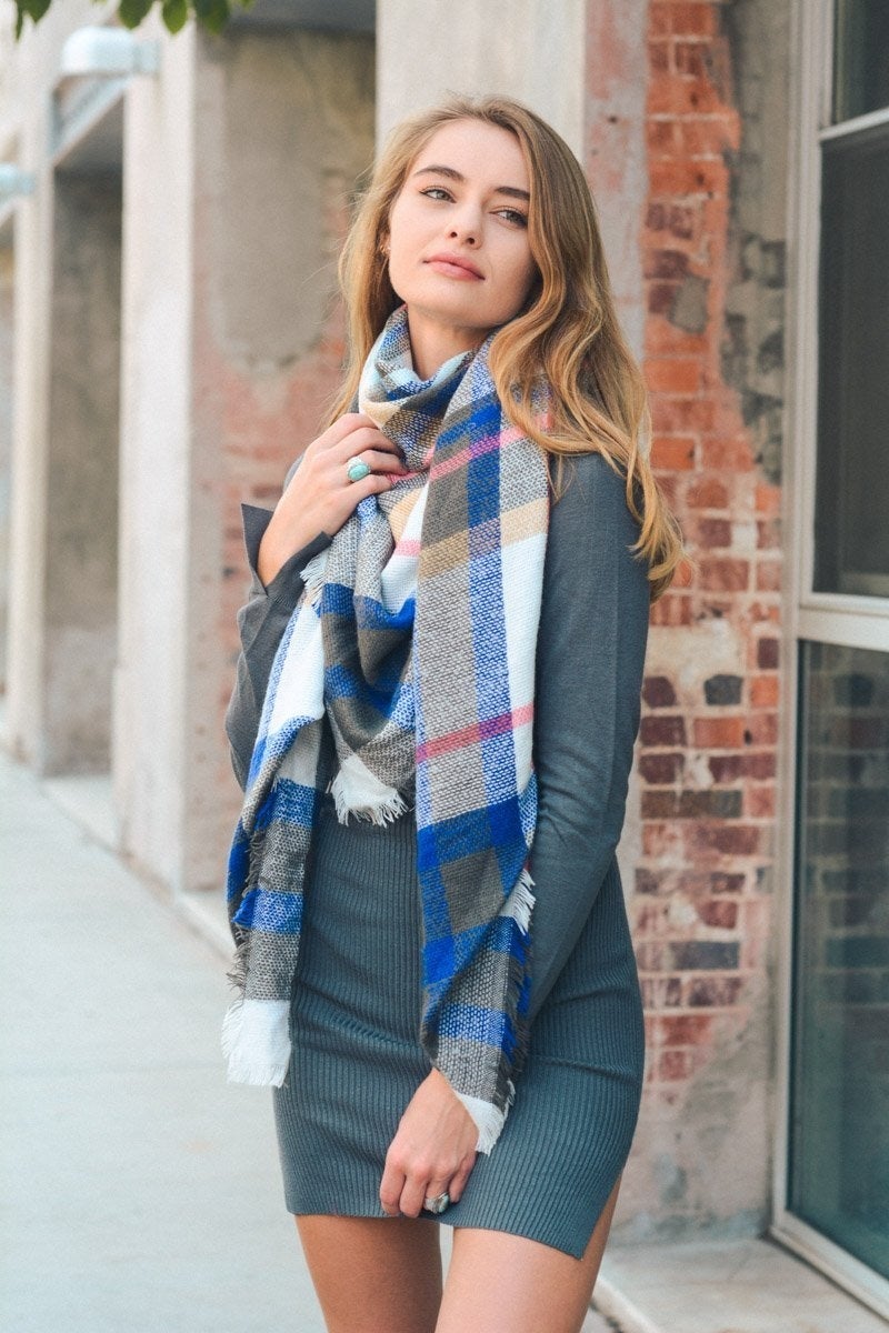 Flannel Frayed Edge Blanket Scarf-Soul Flow Apparel