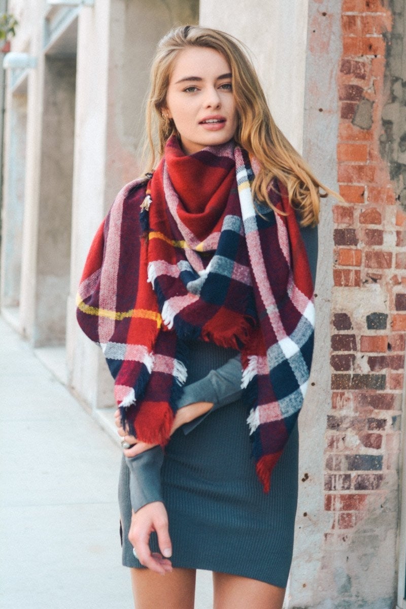Flannel Frayed Edge Blanket Scarf-Soul Flow Apparel