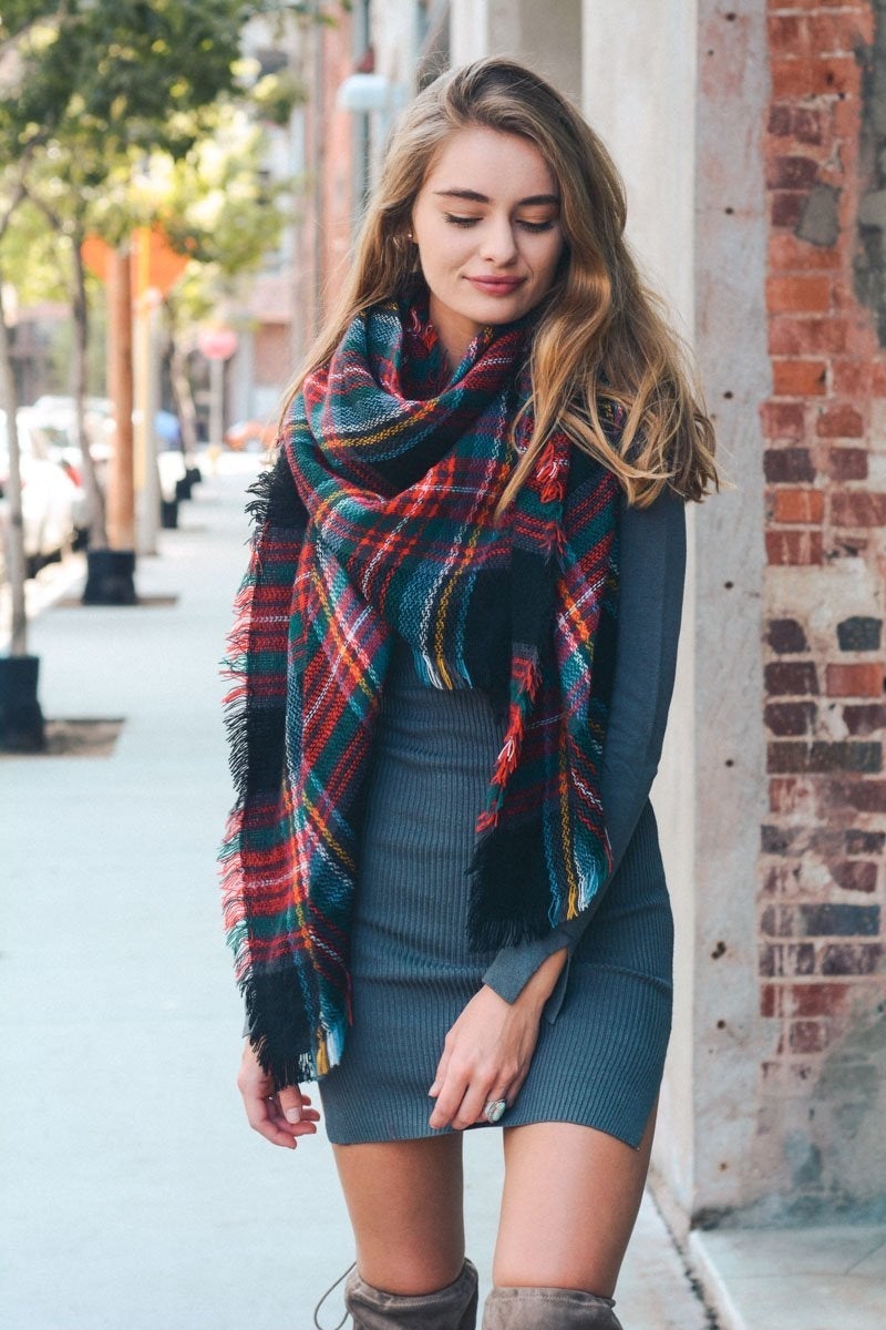 Flannel Frayed Edge Blanket Scarf-Soul Flow Apparel