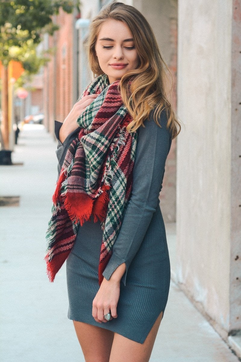 Flannel Frayed Edge Blanket Scarf-Soul Flow Apparel