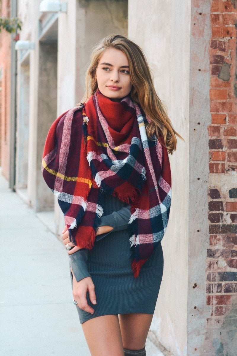 Flannel Frayed Edge Blanket Scarf-Soul Flow Apparel
