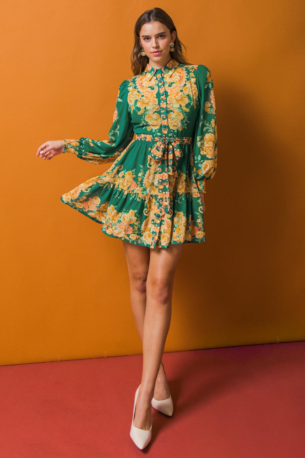 Furthest Thing Woven Mini Dress With Shirt Collar and Ruffled Hem