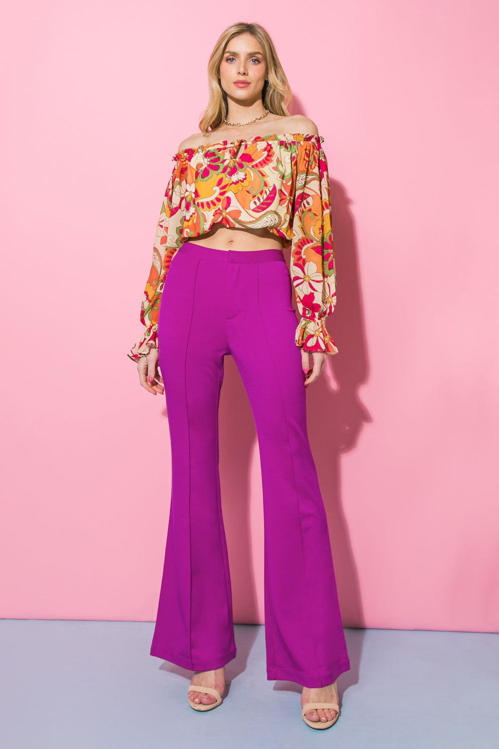 Depths Of Beauty Flare Pants High Rise Wide Leg Front Zipper Closure