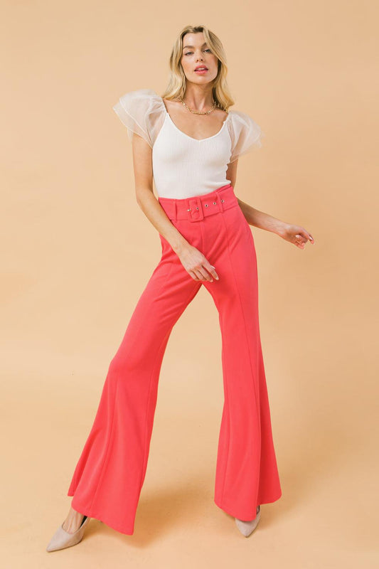 Countdown The Hours Woven Bell Bottom Flared Pants With Self Belt And Pockets
